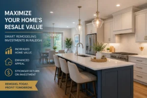 Modern open-concept kitchen featuring a large central island with quartz countertops, pendant lighting, stainless steel appliances, and neutral cabinetry, designed to highlight a remodeled home interior that enhances resale value.